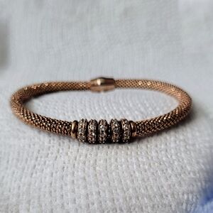 Elegant Rose Gold Vermeil 925 Italian Mesh Bracelet with Crystal Accents
